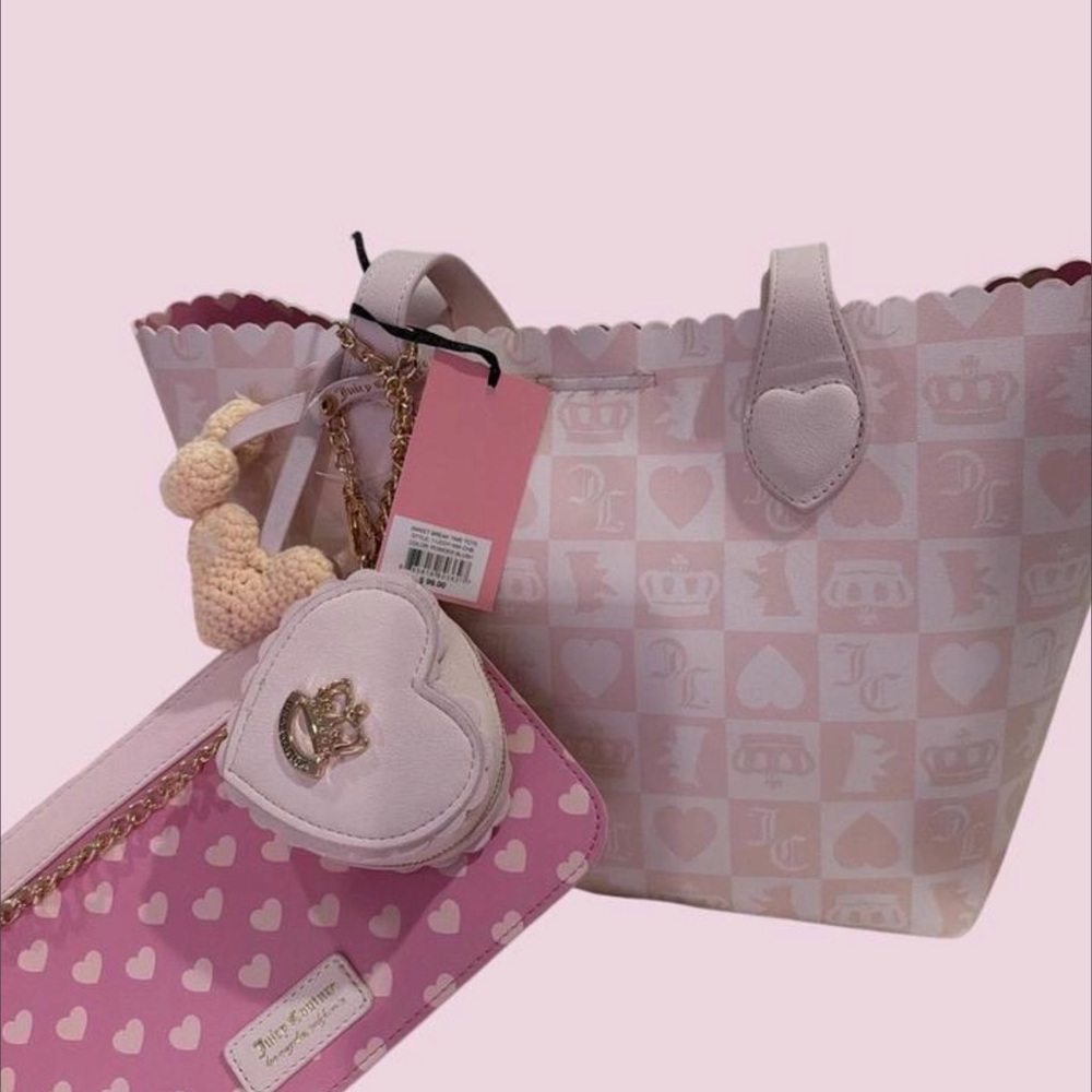 Cute Pink Heart Tote with Matching Pouch and Charm